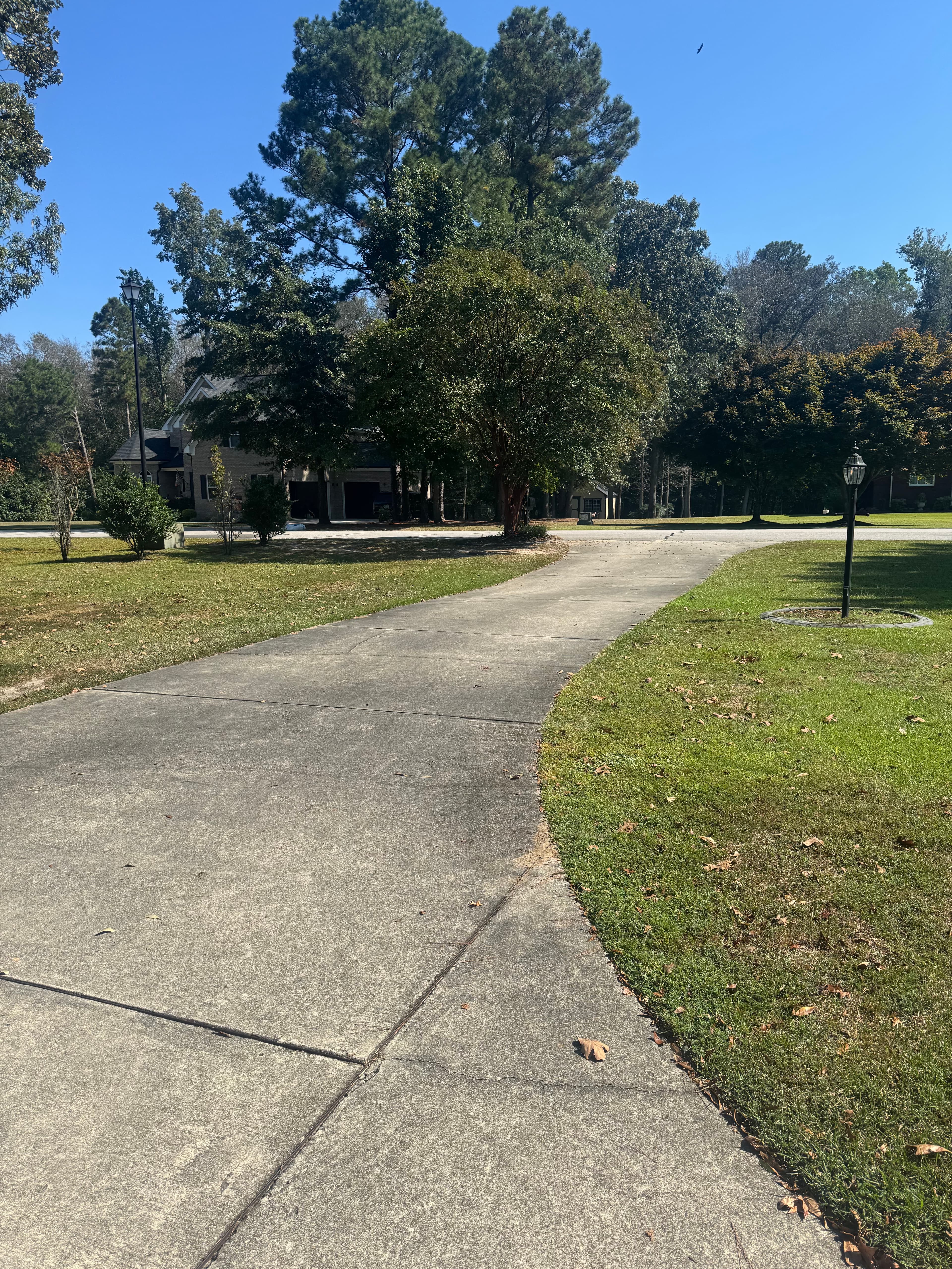 Concrete driveway with grime and organic buildup in Fayetteville NC before pressure washing