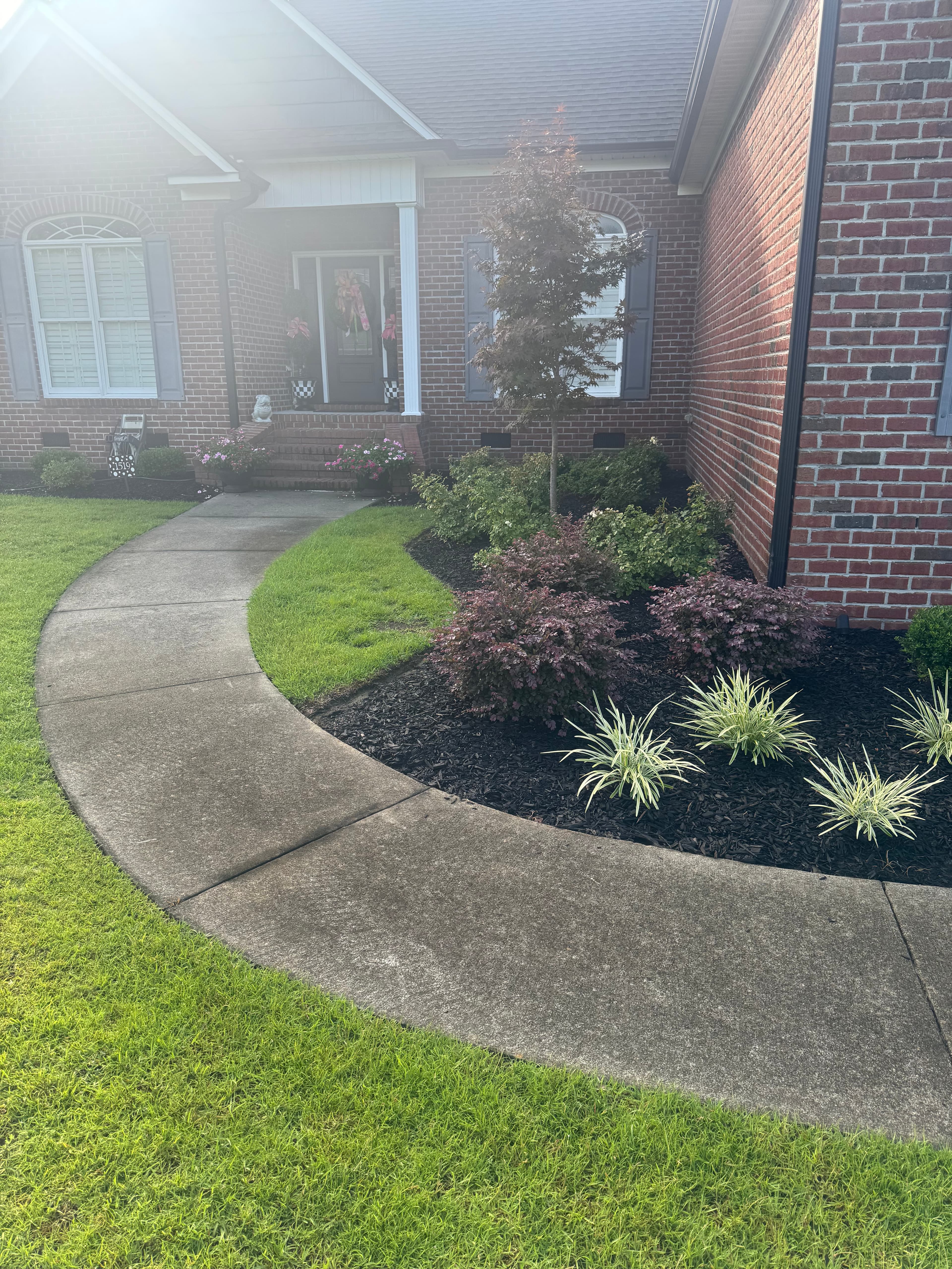 Concrete sidewalk with embedded dirt and staining in Fayetteville NC