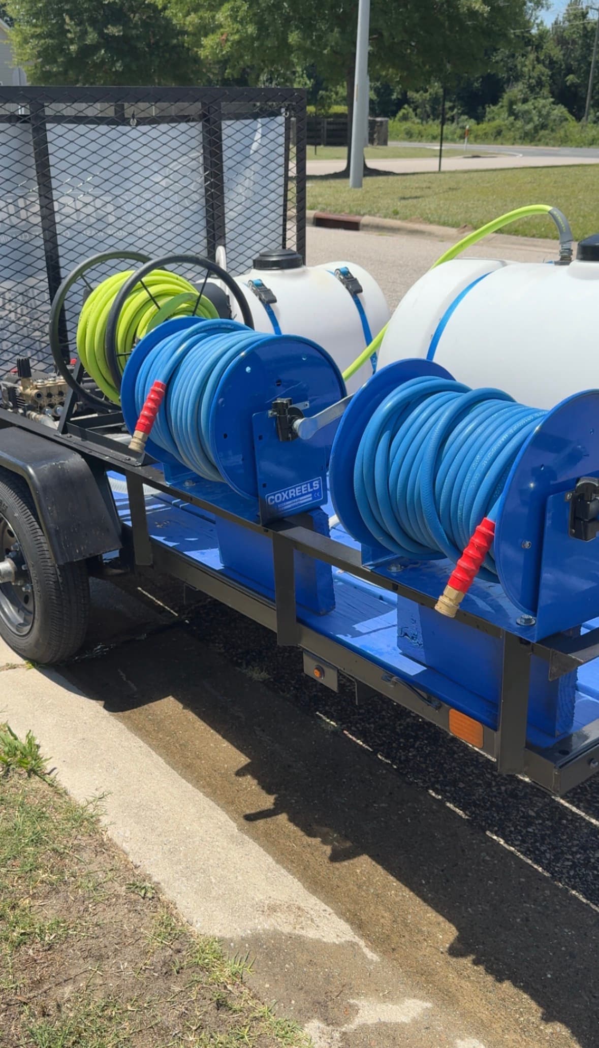 Max Pressure trailer closeup — commercial-grade soft wash equipment in Fayetteville NC